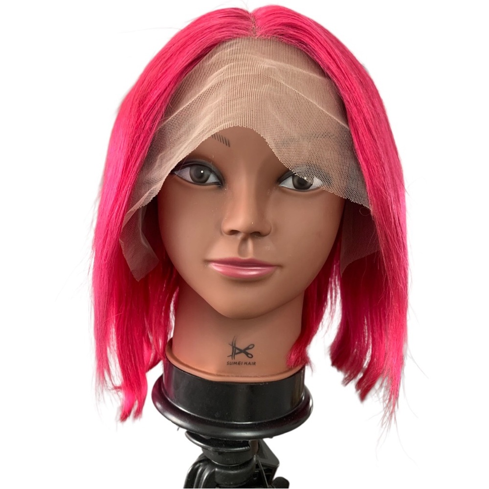 100% human hair hot pink bob lace front wig  10-inch Unbranded